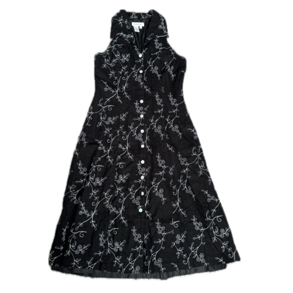 Coldwater Creek Black Linen maxi dress with buttons down. Size: 12P or Medium